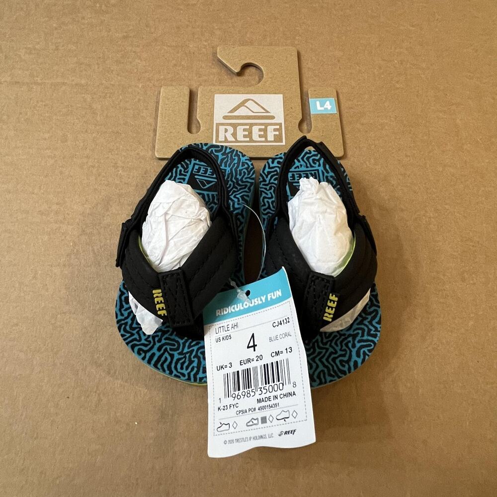 Reef Shoes Toddler Size 4 Black Blue Little Ahi Back Strap Flip Flop Sandals